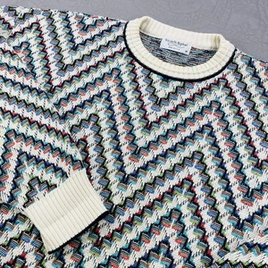 VINTAGE Tricots St Raphael Sweater Mens Medium Crewneck Chevron 90s Made in USA - Picture 1 of 9