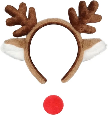 Diadema de astas de reno diadema de astas de Navidad y nariz roja ciervo reno  Foto 1 de 4