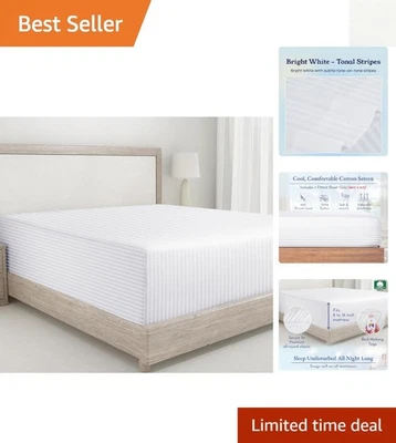 Sábana Ajustable Duradera 400 Hilos Algodón King - Diseño Elástico No-Pop Off Foto 1 de 4