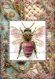Vintage Pink Honey Bee Designer Cotton Fabric Quilt Block Multi-size - Picture 1 of 1