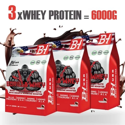 Gorilla Whey 3x2Kg Strawberry | Fitness Protein Powder Supplement Black Hammer USA - Image 1 of 4