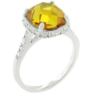 Faceted Rose Cut Canary Yellow Cocktail Anniversary Ring Size 9 - Picture 1 of 7