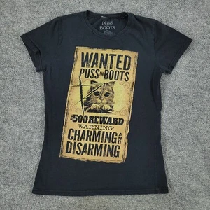 Puss In Boots Shirt Girl's Large Black Dreamworks Graphic Tee Short Sleeve Top - Picture 1 of 12