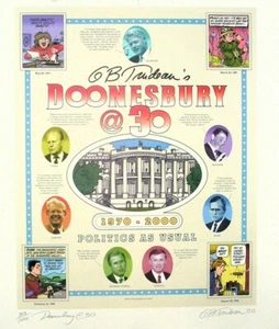 Trudeau Doonesbury @30 LTD Edition signiert nummeriert 303/1000 Poster Druck Politik - Bild 1 von 14
