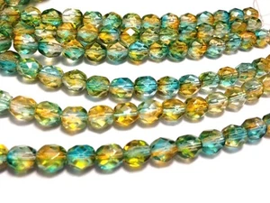 Czech Fire Polished Glass Beads 6mm Orange Teal (25pc) BEADS & TOOLS - Picture 1 of 1