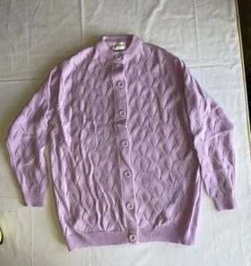 VTG 60s Womens Petronelli Chevron Acrylic Cardigan Sweater Lavender Purple M-L - Picture 1 of 14