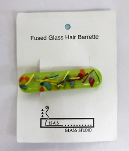 Dichroitische verschmolzene Glas Haarspange handgefertigt von Lisa Mote - 3,5" grün gelb rot - Bild 1 von 2