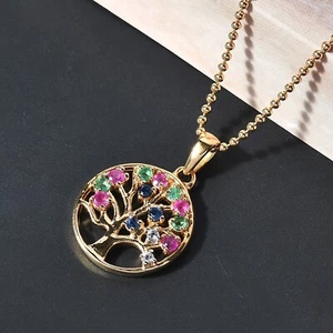 Tree of Circle Pendant Exotic 18K Yellow Gold Plated 925 Sterling Silver - Picture 1 of 6