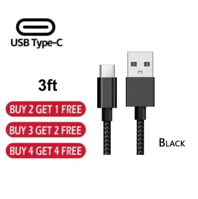 OEM 3FT USB C Type-C Cable Fast Charger Data Sync Charging Cable Cord Fabric - Image 1 of 4