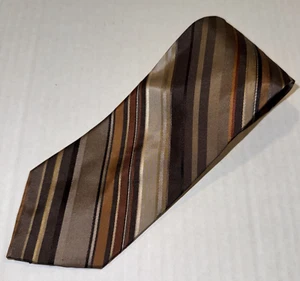 Perry Ellis Portfolio 100% Silk Brown Gold Regimental Stripe Classic Necktie - Picture 1 of 7