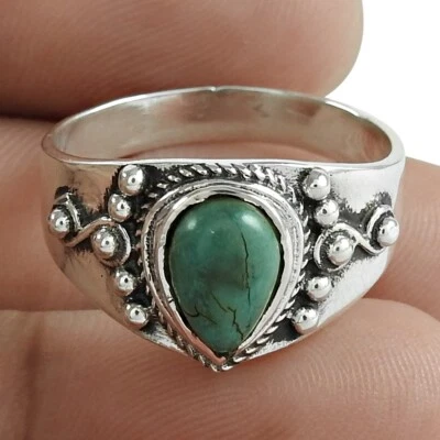 Damen Geschenk Türkis Edelstein Ringgröße 8.5 925 Sterlingsilber Handmade - Bild 1 von 4