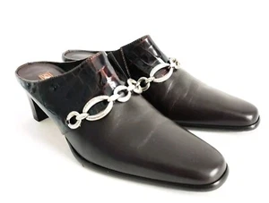 Brighton Twiggy Clog Cowgirl Black Leather Women's 8 Mules Slip-On Rodeo Western - Picture 1 of 11