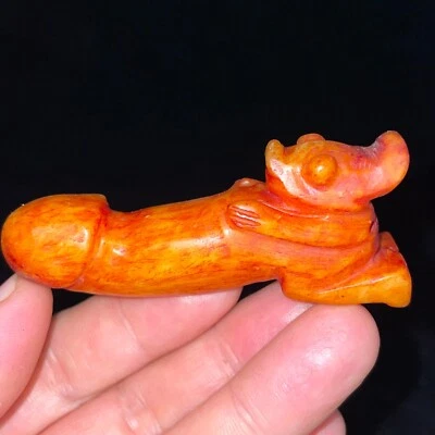 China Rojo Hetian Jadeíta Tallado a Mano Colgante Collar Estatua Pene A346 Foto 1 de 4