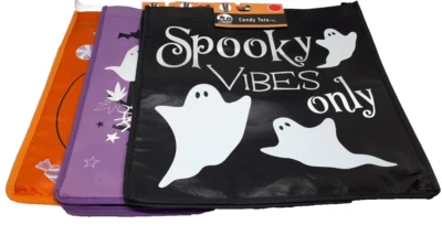 3 Pack Halloween Trick or Treat Candy Tote Bags with Candy Meter Side Panel NEW - Image 1 of 4