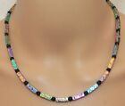 Halskette Schmuck-Edelstein Rechteck Lava multicolor glänzend schwarz 227b