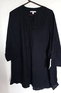 WOMAN WITHIN PLUS SIZE 1X(22/24)BLACK 3/4 SLEEVE TUNIC TOP NWT - Picture 1 of 4