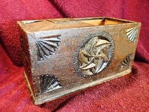 UNIQUE CARVINGS ANTIQUE 1800-s WOOD TOBACCO/HERBS BOX FOLK ART SWEDEN SWEDISH - Picture 1 of 8