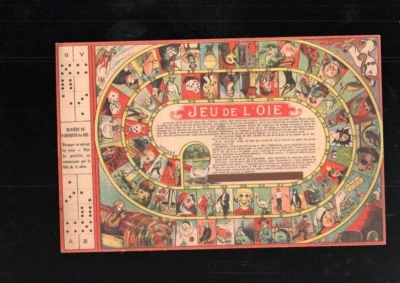 jeu de l'oie très ancien sur carton vieux papier chromo 1900 senecaut paris - Photo 1/2