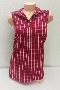 Lands End rot weiß kariert Kragen V-Ausschnitt Pull-On Bluse Top Gr 14 Large - Bild 1 von 7
