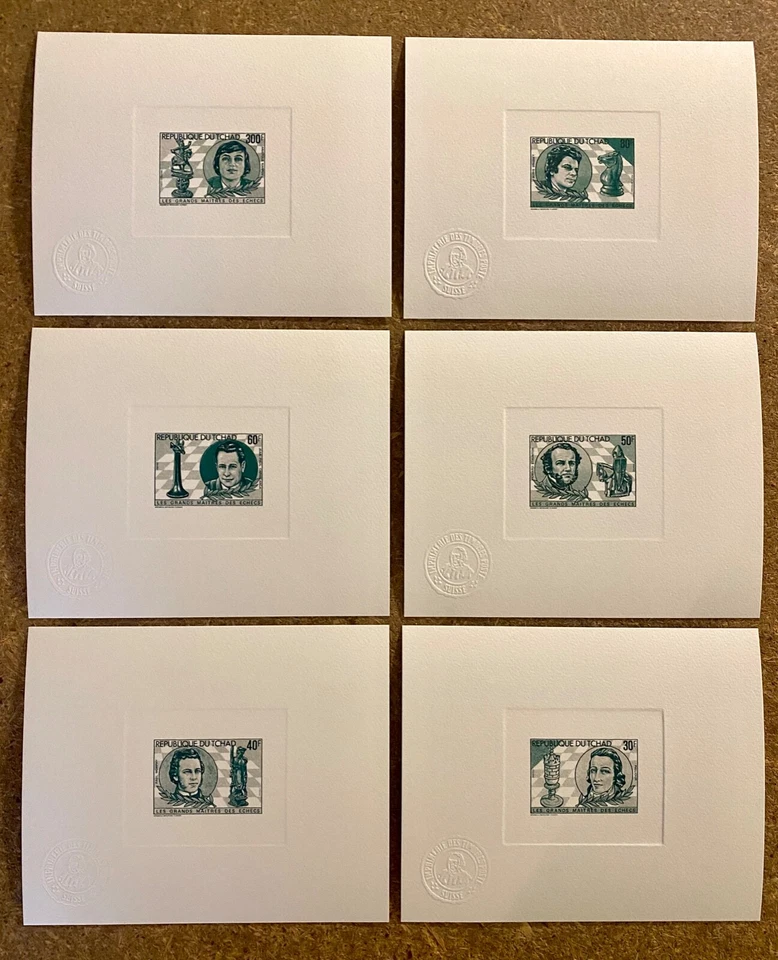 Taller de estampillas pruebas de color jugadores de ajedrez verde TCHAD 1982 Foto 1 de 1