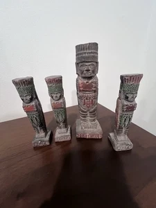 " TULA " -- Tribal TOTEM POLE STATUE X4 , HAND CARVED STONE STATUE, VINTAGE - Picture 1 of 9