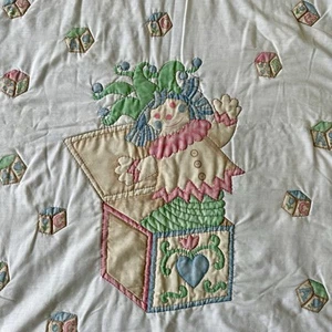 Vintage Crib Blanket Jack In Box Circus Clown Nursery Baby Ruffle Clowncore Blue - Picture 1 of 19