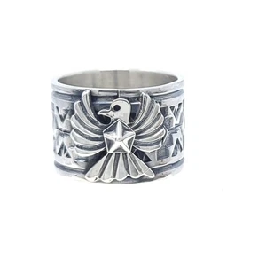 Delayne Reeves Handmade Navajo Sterling Silver Wide Band Ring Thunderbird - Picture 1 of 7