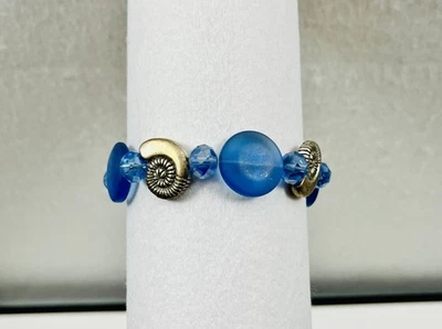 Stretch Bracelet Blue Beads w/ Shell Charms - Image 1 of 4