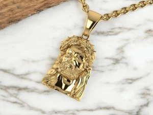 14K Solid Gold Jesus Pendant, Jesus Christ Gold Pendant, Unisex Jesus Pendant - Picture 1 of 11