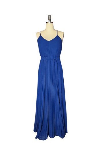 UNDERCOVER Abito lungo Victoria's Secret blu navy coltello a pieghe maxi chiffon collo a V XS raro