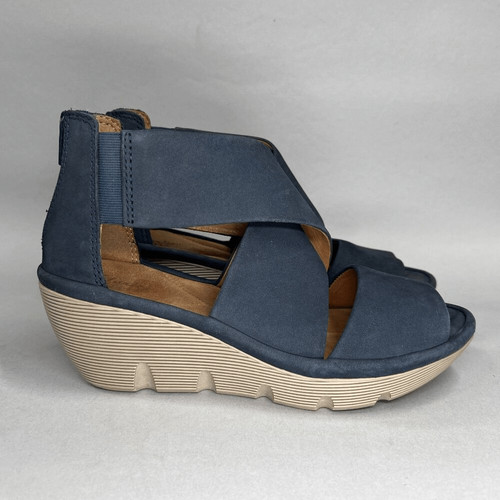 Sandali donna Clarks Artisan Clarene Galmor misura 6 5 blu pelle zeppa sandalo