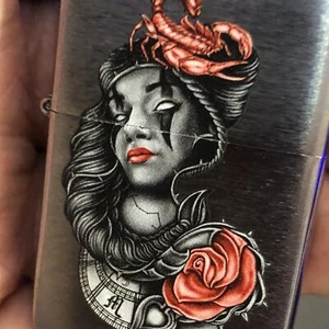 Zippo Stylized Female Tattoo Design Brushed Chrome New In Box - Picture 1 of 10
