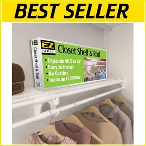 Premium Easy-Install Closet Shelf with Rod - 40.5-73" White Storage Solution - Picture 1 of 11