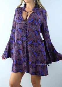 FREE PEOPLE Magic Mystery Wine Printed Floral Tunic Dress - Picture 1 of 3