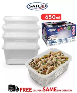 SATCO 650ml PLASTIC CONTAINERS TUBS CLEAR WITH LIDS MICROWAVE FOOD SAFE TAKEAWAY - Picture 1 of 19