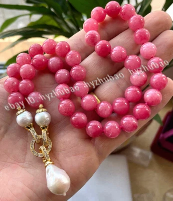 Collar colgante de perlas Keshi barrocas blancas con cuentas gemas de cuarzo fresa de 10 mm de 20" Foto 1 de 4