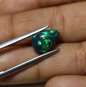 1.8 Cts 11.5x8.1 MM Natural AAA Grade Green Fire Smoked Black Opal Pear Cabochon - Picture 1 of 8