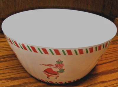 White Christmas 9.5" Serving Bowl Melamine Santa~Snowman~Gingerbread Man     896 - Image 1 of 4