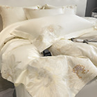 Luxury Soft Cotton Flower Embroidery Duvet Cover Flat Fitted BedSheet Pillowcase