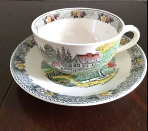 Antique Adams Made for B. Altman Transferware Teacup & Saucer "A Mountain Home" - Picture 1 of 11