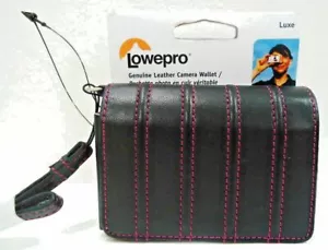 GENUINE LEATHER CAMERA WALLETCASE BLACK W/PINK STITCHING LOWEPRO BRAND NEW! - Picture 1 of 2
