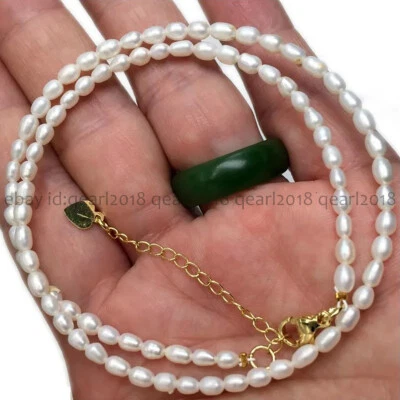 Collar de perlas de arroz barrocas de agua dulce blancas naturales de 4-5 mm 14-48 pulgadas Foto 1 de 4