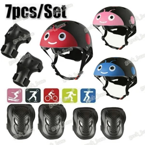 Kinder 7-teiliges Helm und Polster Set Jungen Mädchen Knieschützer Ellenbogen Handgelenkschützer 3 Farben US - Bild 1 von 16