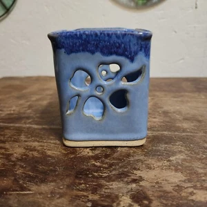 Handmade Pottery SMP Tennessee Smokey Mountain Pottery Blue Votive Candle Holder - Picture 1 of 8