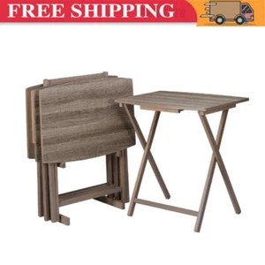 5pc XL Oversized Tray Table Set Lightweight Folding Tv Tray Table, Rustic Grey - Picture 1 of 6