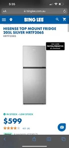 Hisense 205L Litre Top Mount Fridge Refrigerator - Stainless Steel Silver.As New - Picture 1 of 4