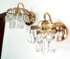 Juego de lámparas de aplique de pared de 2 niveles con prismas colgantes de cristales MCM de colección - Imagen 1 de 10