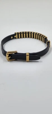 Pulsera Michael Kors Cuero Genuino Negro/Dorado Barra Eslabón, Ajustable... Foto 1 de 4