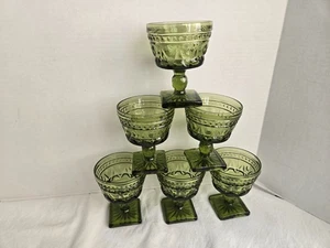 Vintage 1960s Indiana Pressed Glass Park Lane Green 6 set of Champagne/Dessert - Picture 1 of 9