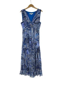 Evan Picone Blue Paisley Floral Tiered Maxi Dress Church Beach Formal Womens 14 - Picture 1 of 7